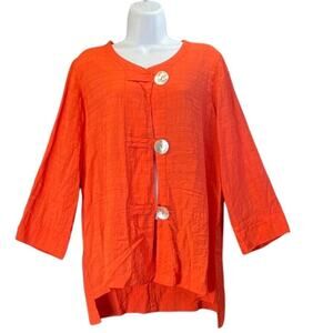 Ali Miles Womens M Orange Big Button Shirt-Jacket Office Wear/Artistic Wear